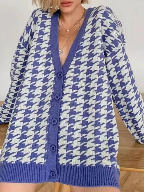 'Morraine' Checkered Long Sleeve Cardigan - Celes Fashion